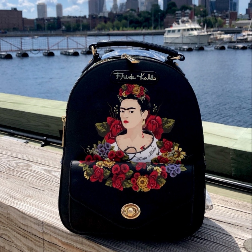 Frida Kahlo Floral Mini Backpack with Gold Hardware